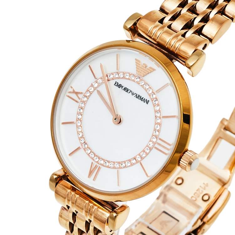 Emporio Armani Gianni T Bar Mother of Pearl Rose Gold Stainless Steel Strap Watch For Women - AR1909 Buy Now By Emporio Armani