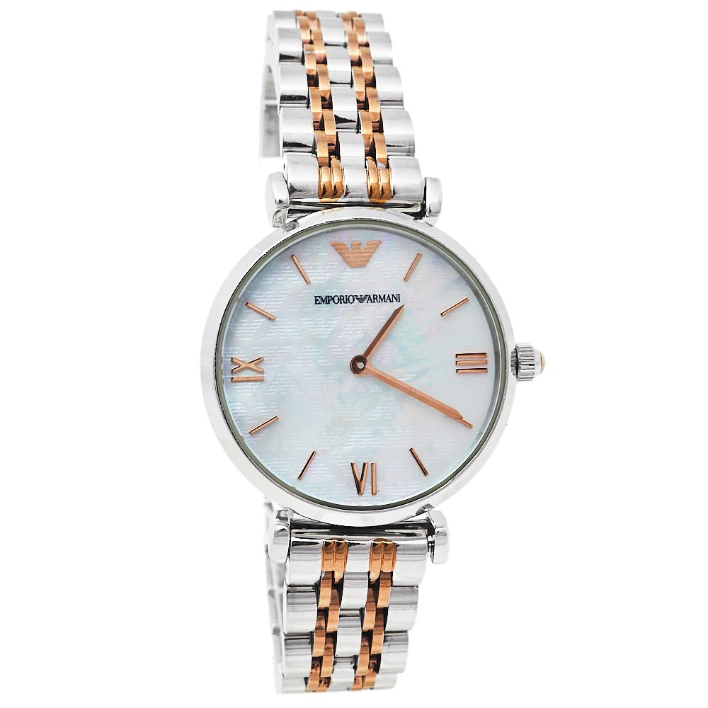 Emporio Armani Gianni T-Bar Mother of Pearl Dial Two Tone Steel Strap Watch For Women - AR1987 Buy Now By Emporio Armani