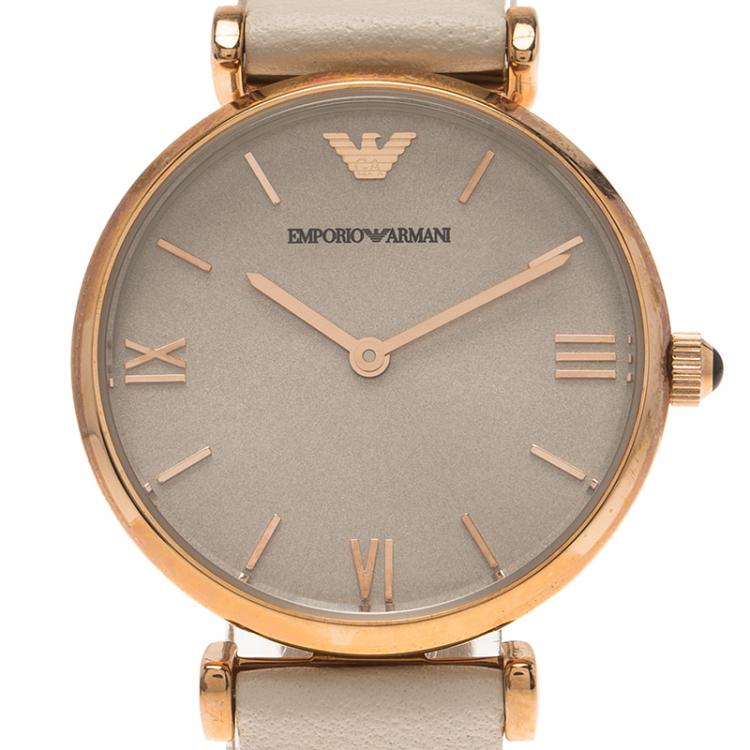 Emporio Armani Gianni T Bar Light Brown Dial White Leather Strap Watch For Women - AR1769 Buy Now By Emporio Armani