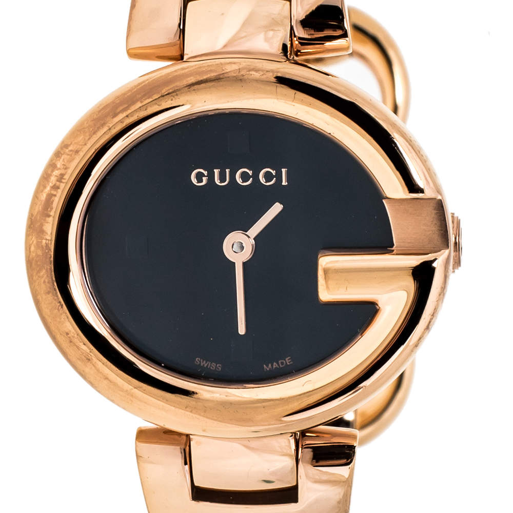 Gucci Guccissima Collection Quartz Black Dial Rose Gold Steel Strap Watch For Women - YA134509 Buy Now By Gucci