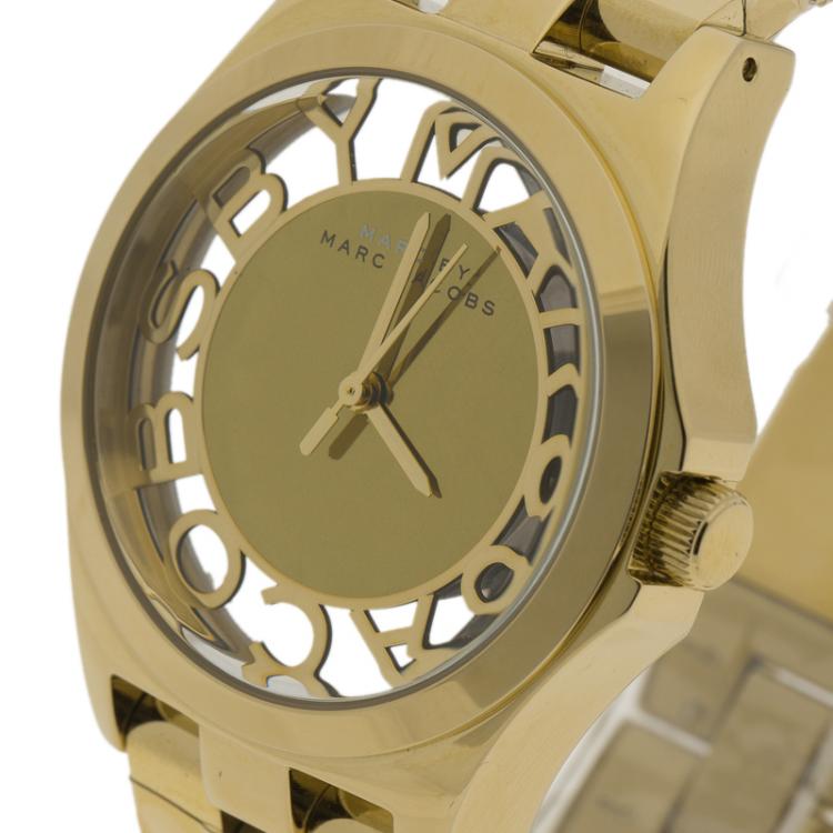 Marc Jacobs Henry Transparent Gold Dial Gold Steel Strap Watch for Women - MBM3206 Buy Now By Marc Jacobs