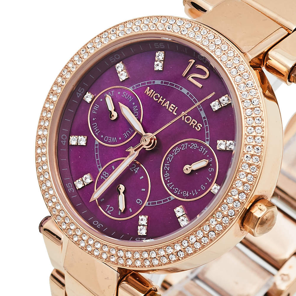 Michael Kors Parker Chronograph Purple Dial Rose Gold Steel Strap Watch For Women - MK6417 Buy Now By Michael Kors