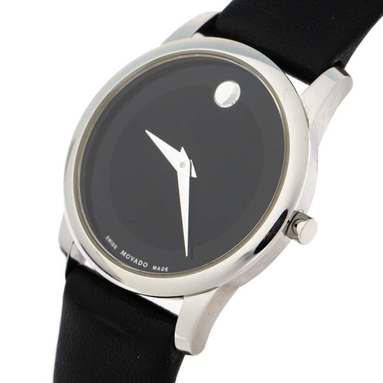 Movado Museum Classic Black Dial Black Leather Strap Watch For Women - 0606503 Buy Now By Movado