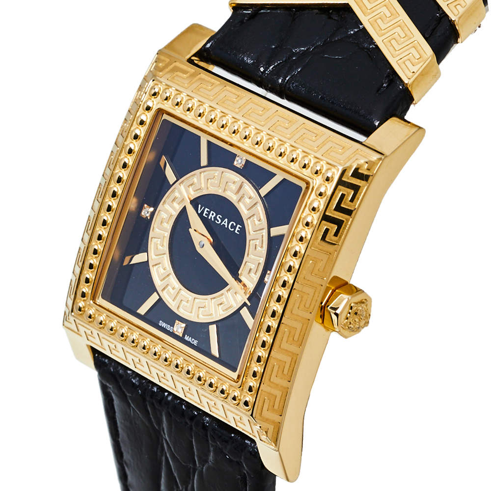 Versace VD-25 Diamonds Black Dial Black Leather Strap Watch for Women - VQF020015 Buy Now By Versace