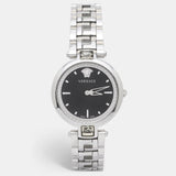 Versace Crystal Gleam Guilloche Black Dial Silver Steel Strap Watch for Women - VAN030016 Buy Now By Versace