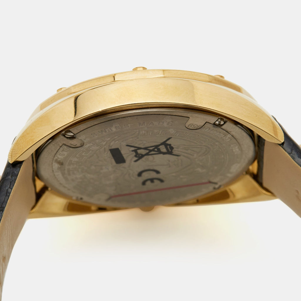 Versace Shadov Quartz Gold Dial Black Leather Strap Watch for Women - VEBM00318 Buy Now By Versace