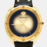 Versace Shadov Quartz Gold Dial Black Leather Strap Watch for Women - VEBM00318 Buy Now By Versace
