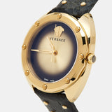 Versace Shadov Quartz Gold Dial Black Leather Strap Watch for Women - VEBM00318 Buy Now By Versace