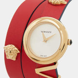 Versace V-Flare Quartz Silver Dial Red Leather Strap Watch for Women - VEBN00418 Buy Now By Versace