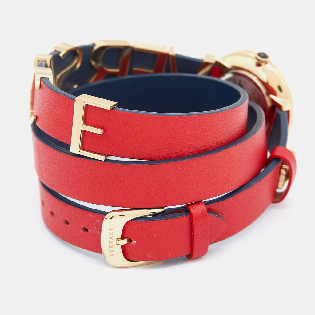 Versace V-Flare Quartz Silver Dial Red Leather Strap Watch for Women - VEBN00418 Buy Now By Versace