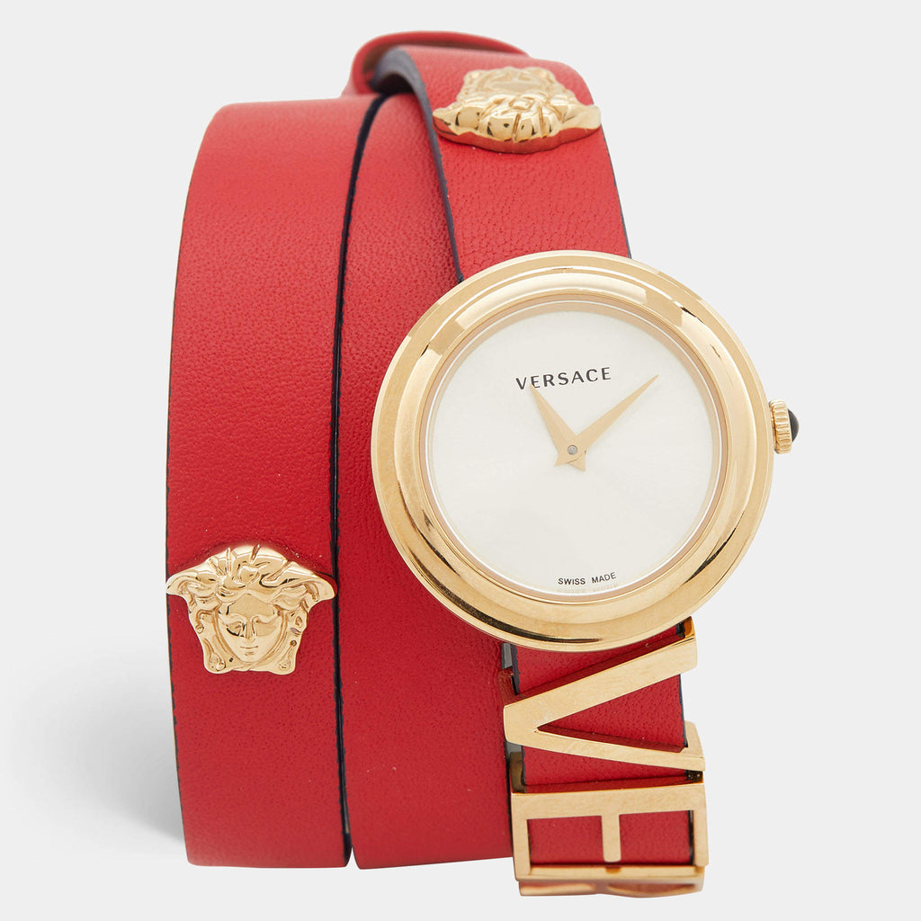 Versace V-Flare Quartz Silver Dial Red Leather Strap Watch for Women - VEBN00418 Buy Now By Versace