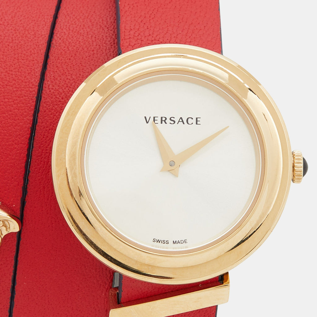 Versace V-Flare Quartz Silver Dial Red Leather Strap Watch for Women - VEBN00418 Buy Now By Versace