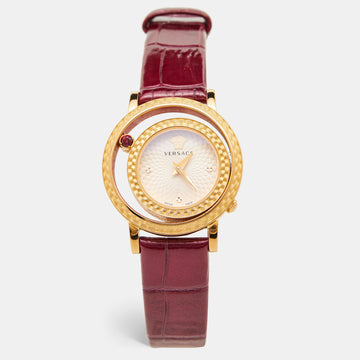 Versace V-Flare Quartz Silver Dial Red Leather Strap Watch for Women - VEBN00418 Buy Now By Versace