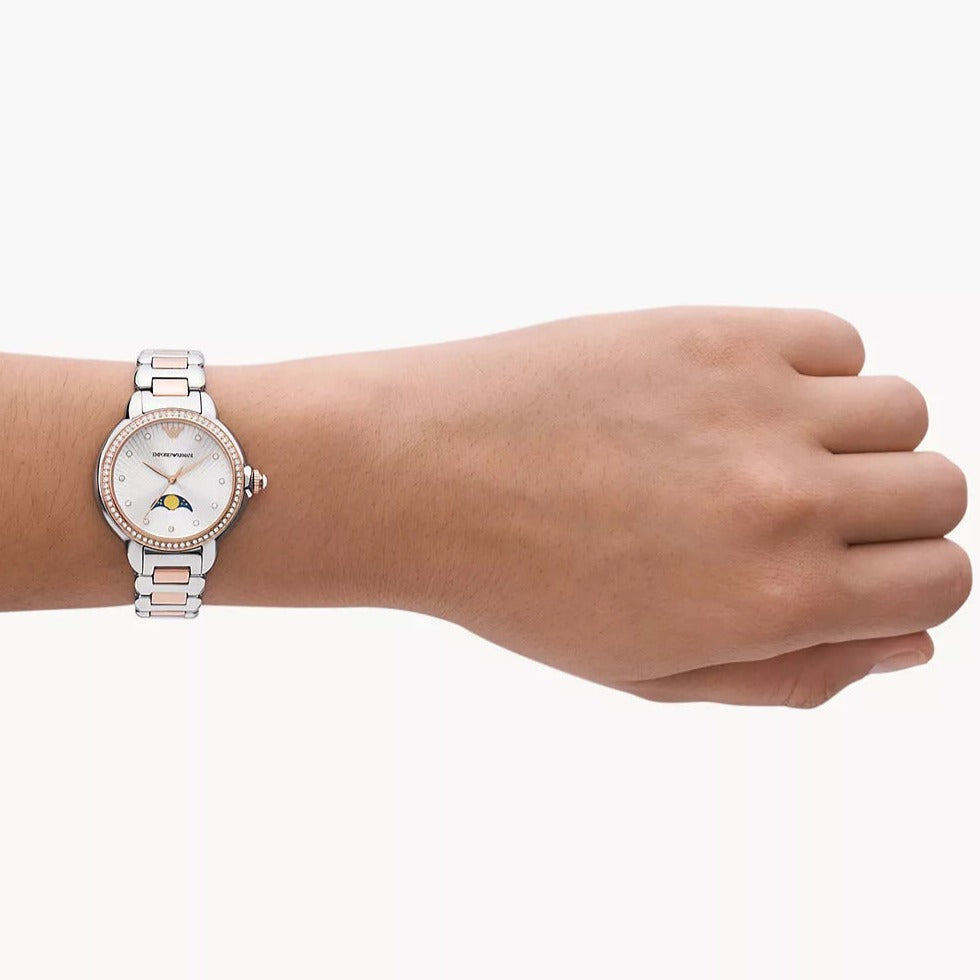 Emporio Armani Mia Three Hand Moonphase Mother of Pearl Dial Two Tone Steel Strap Watch For Women - AR11567 Buy Now By Emporio Armani