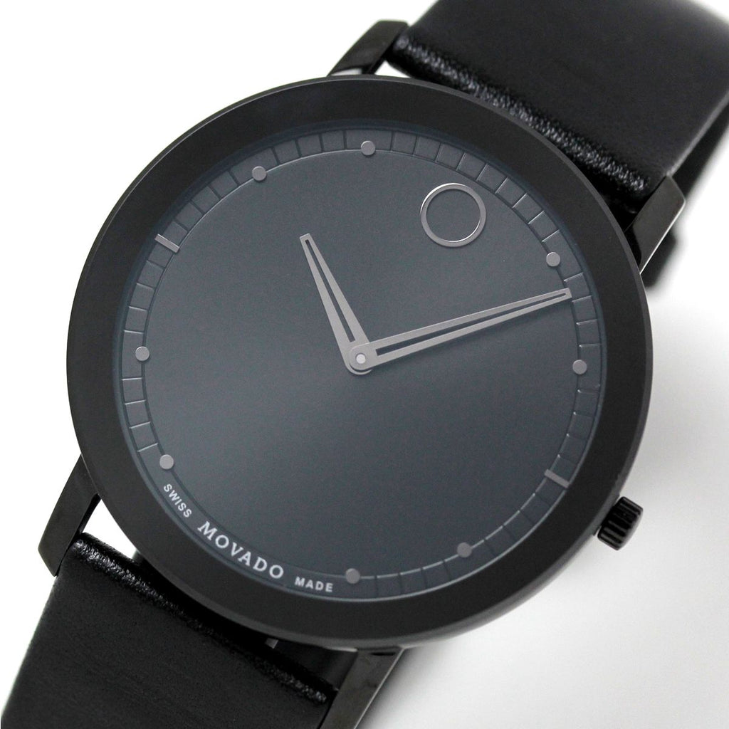 Movado Sapphire Black Dial Black Leather Strap Watch for Men - 606884 Buy Now By Movado