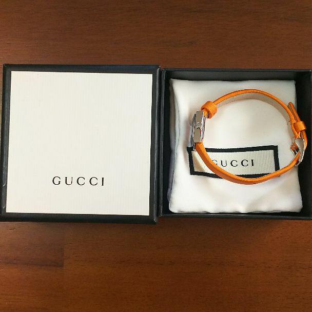 Gucci G-Frame Square Mother of Pearl Orange Dial Orange Leather Strap Watch For Women - YA128532