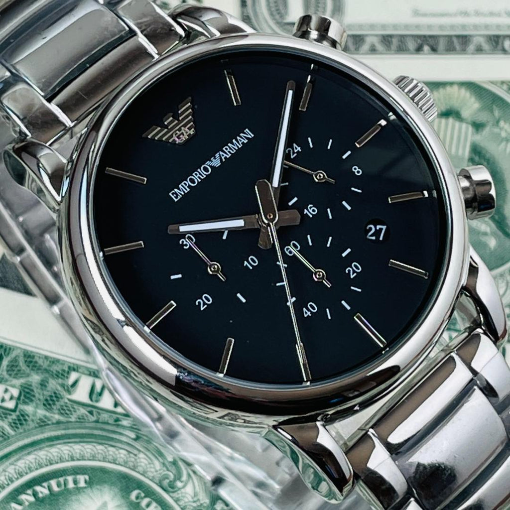 Emporio Armani Chronograph Black Dial Silver Steel Strap Watch For Men - AR1853 Buy Now By Emporio Armani