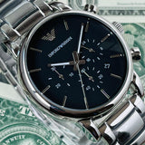 Emporio Armani Chronograph Black Dial Silver Steel Strap Watch For Men - AR1853 Buy Now By Emporio Armani