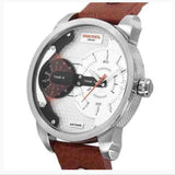 Diesel Mini Daddy Silver Dial Brown Leather Strap Watch For Men - DZ7309 Buy Now By Diesel