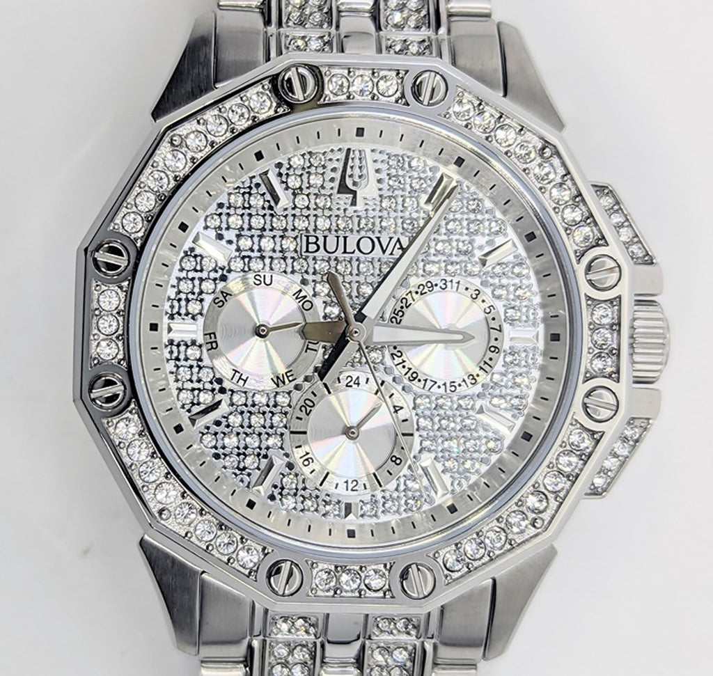 Bulova Crystal Collection Pave Silver Dial with Crystals Silver Steel Strap Watch for Men - 96C134 Buy Now By Bulova