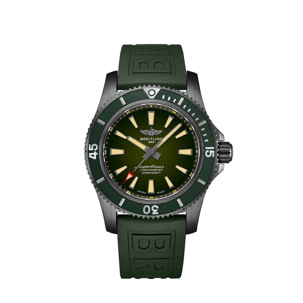 Breitling Superocean Automatic 46 Green Dial Green Rubber Strap Watch for Men - M173681A1L1S1 Buy Now By Breitling