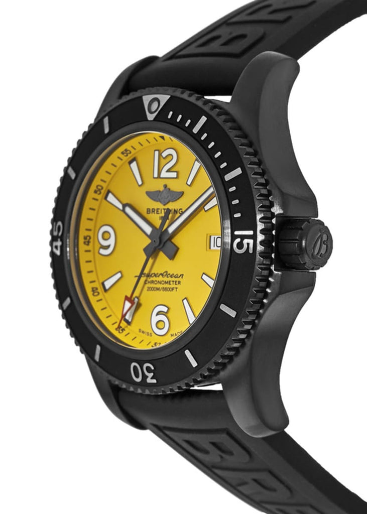 Breitling Superocean Automatic 46mm Yellow Dial Black Rubber Strap Watch for Men - M17368D71I1S1 Buy Now By Breitling