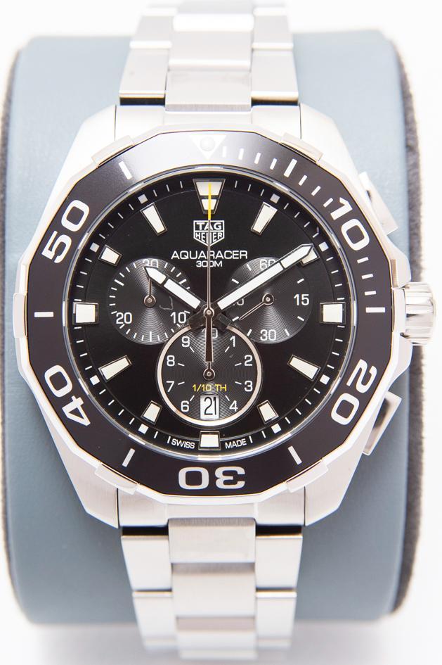 Tag Heuer Aquaracer Quartz Chronograph Black Dial Silver Steel Strap Watch for Men - CAY111A.BA0927 Buy Now By Tag Heuer