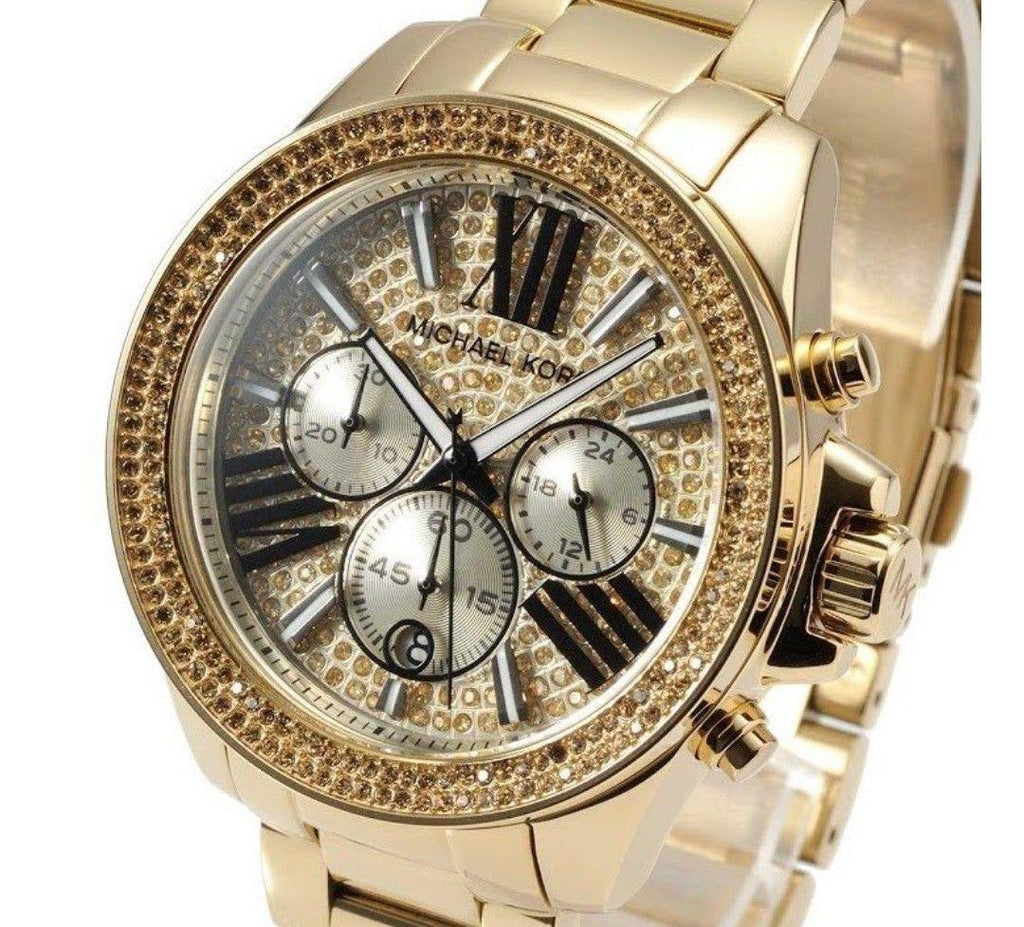 Michael Kors Wren Chronograph Crystal Pave Gold Dial Gold Steel Strap Watch for Women - MK6095 Buy Now By Michael Kors