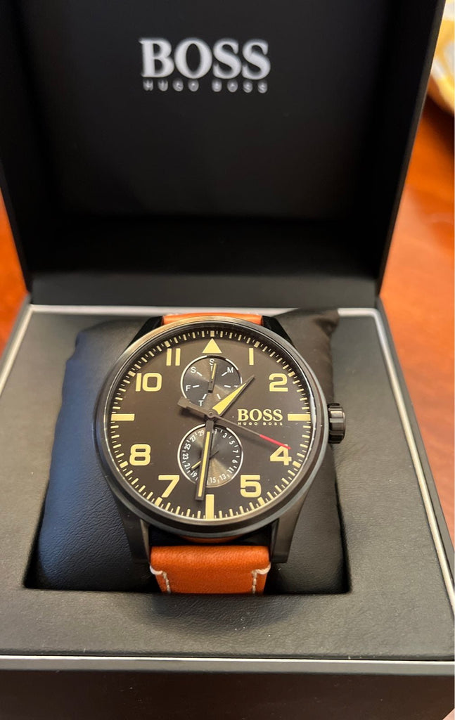 Hugo Boss Aeroliner Maxx Chronograph Black Dial Brown Leather Strap Watch For Men - 1513082 Buy Now By Hugo Boss