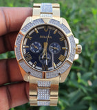 Bulova Crystal Collection Blue Dial Gold Steel Strap Watch for Men - 98C128 Buy Now By Bulova