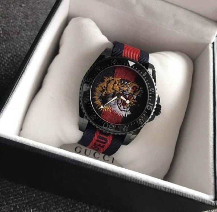 Gucci Dive Tiger Blue and Red Dial Blue Red Blue Nylon Strap Watch For Men - YA136215 Buy Now By Gucci