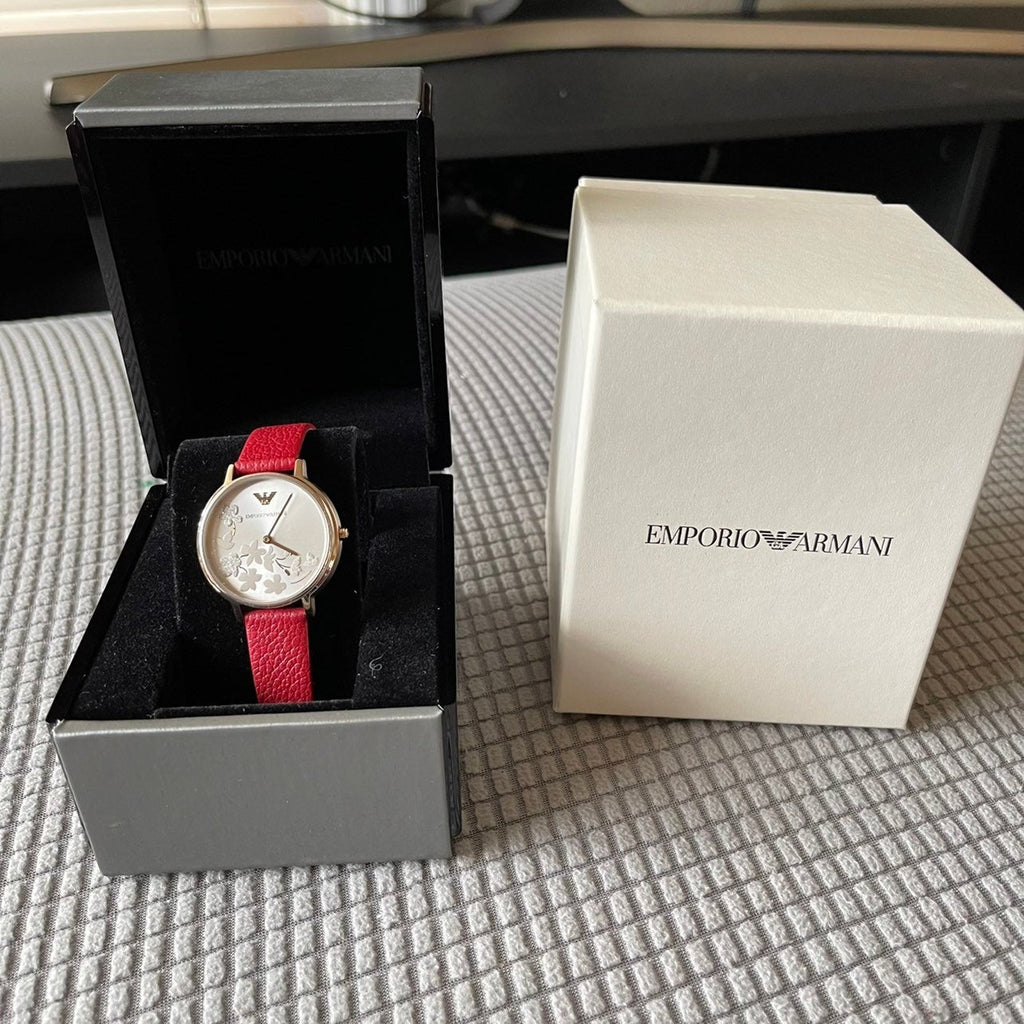 Emporio Armani Kappa Classic Quartz Silver Dial Red Leather Strap Watch For Women - AR11114 Buy Now By Emporio Armani