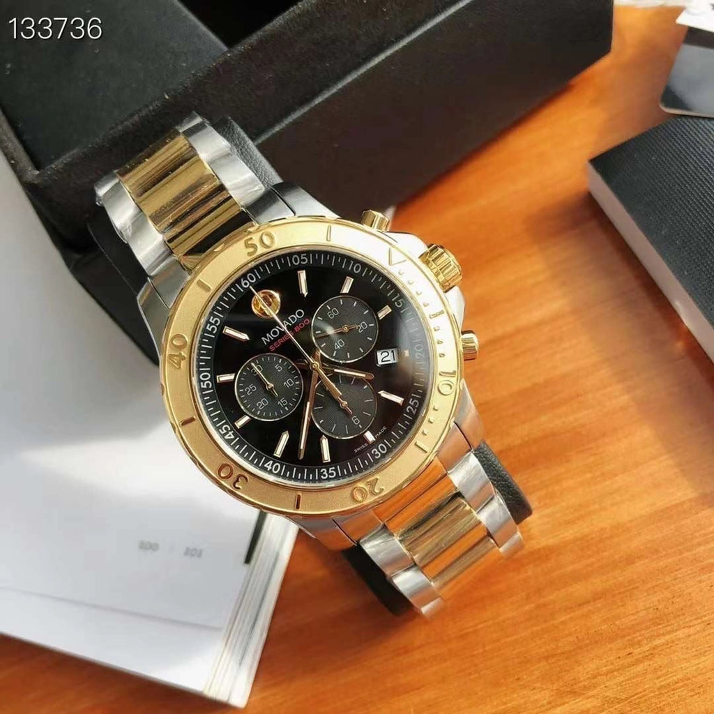 Movado Series 800 Chronograph Black Dial Two Tone Steel Strap Watch For Men - 2600138 Buy Now By Movado