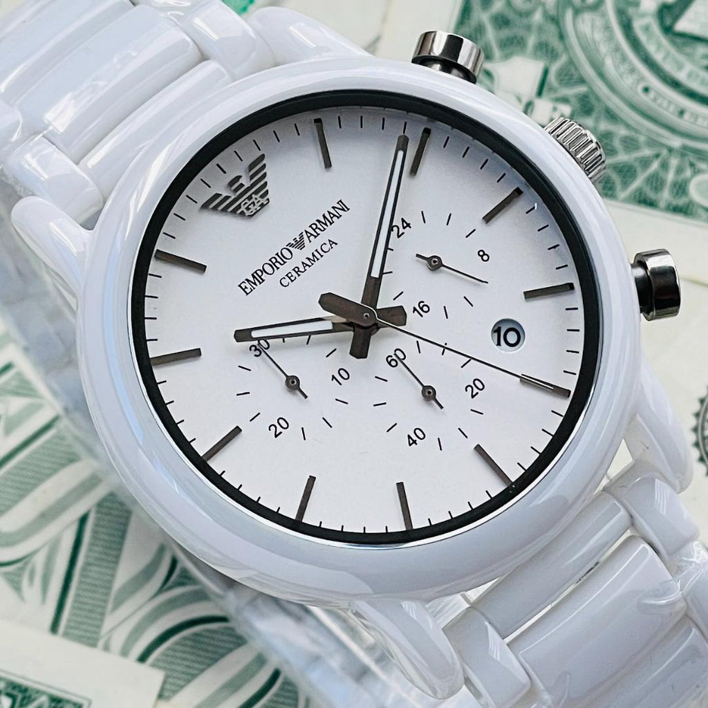 Emporio Armani Luigi Chronograph Ceramic White Dial White Ceramic Strap Watch For Men - AR1499 Buy Now By Emporio Armani