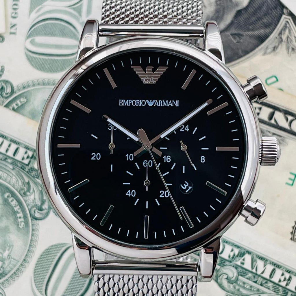 Emporio Armani Luigi Black Dial Silver Mesh Bracelet Watch For Men - AR8032 Buy Now By Emporio Armani