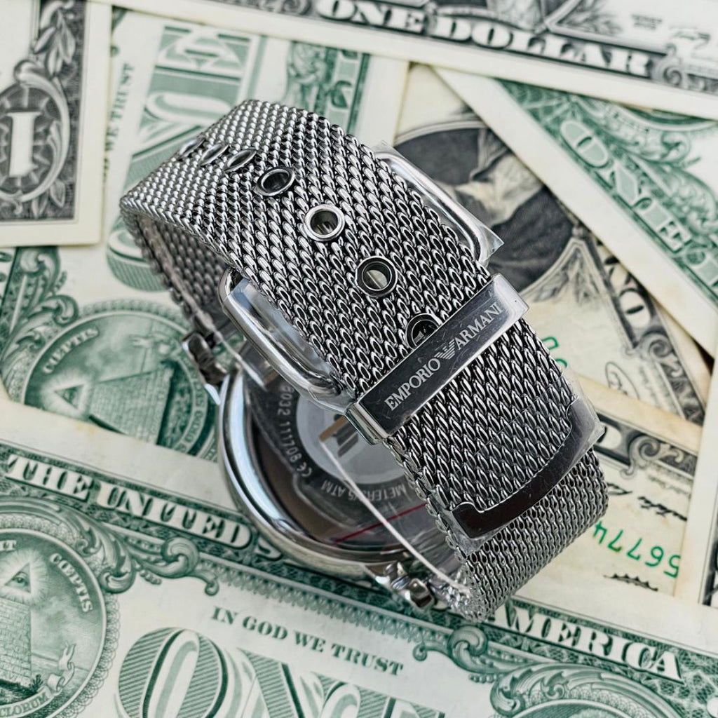 Emporio Armani Luigi Black Dial Silver Mesh Bracelet Watch For Men - AR8032 Buy Now By Emporio Armani