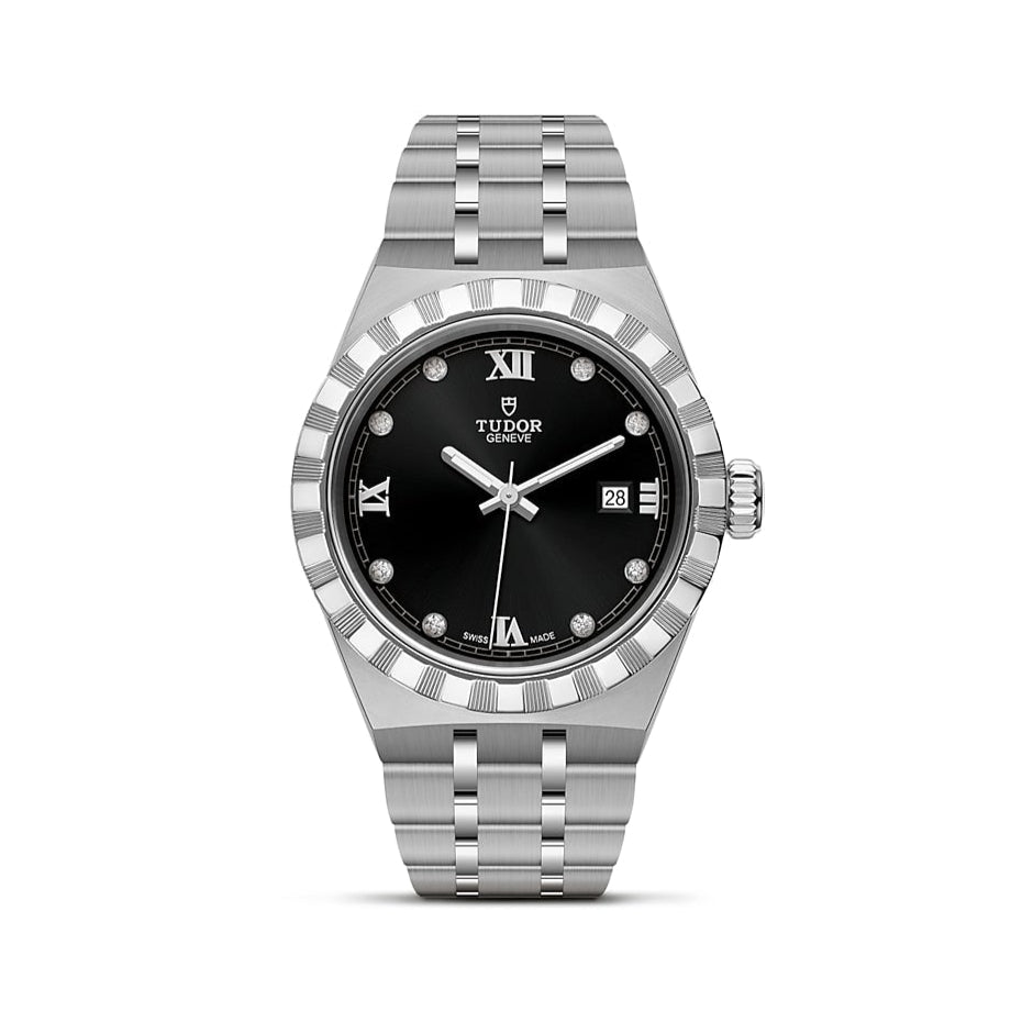 Tudor Royal Automatic Diamonds Black Dial Silver Steel Strap Watch for Men - M28600-0004 Buy Now By Tudor