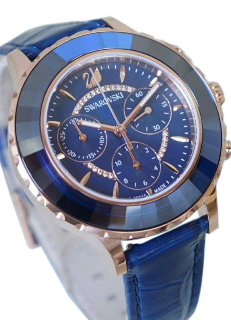 Swarovski Octea Lux Chrono Blue Dial Blue Leather Strap Watch for Women - 5563480 Buy Now By Swarovski