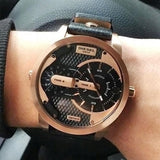 Diesel Mini Daddy Dual Time Black & Gold Dial Black Leather Strap Watch For Men - DZ7317 Buy Now By Diesel