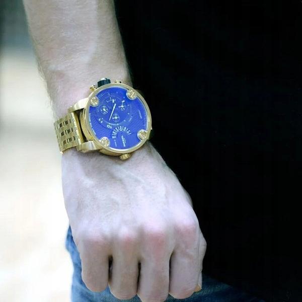 Diesel Mr Daddy Blue Dial Gold Steel Strap Watch For Men - DZ7347 Buy Now By Diesel