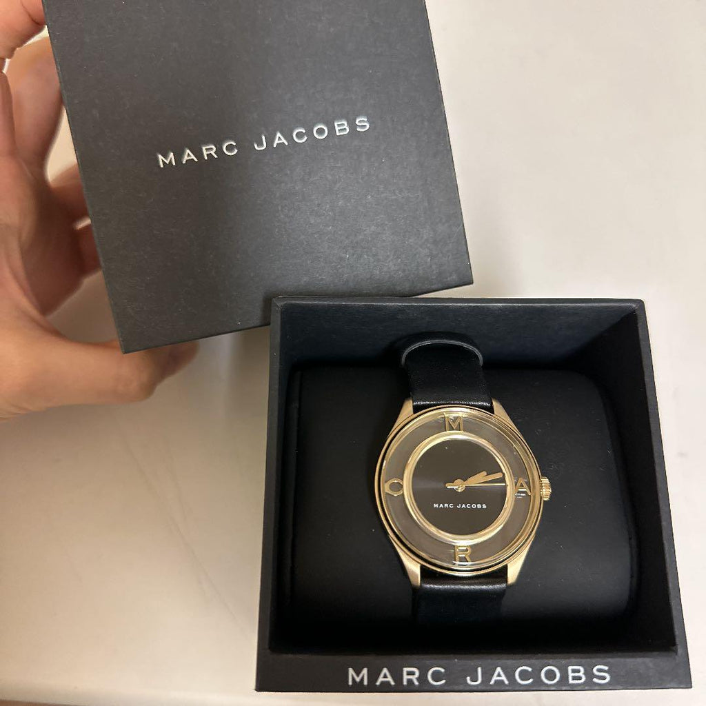 Marc Jacobs Tether Black Dial Black Leather Strap Watch for Women - MBM1376 Buy Now By Marc Jacobs