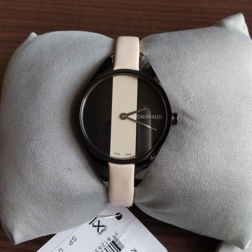 Calvin Klein Rebel Cream Black Dial Cream Leather Strap Watch for Women - K8P237X1 Buy Now By Calvin Klein
