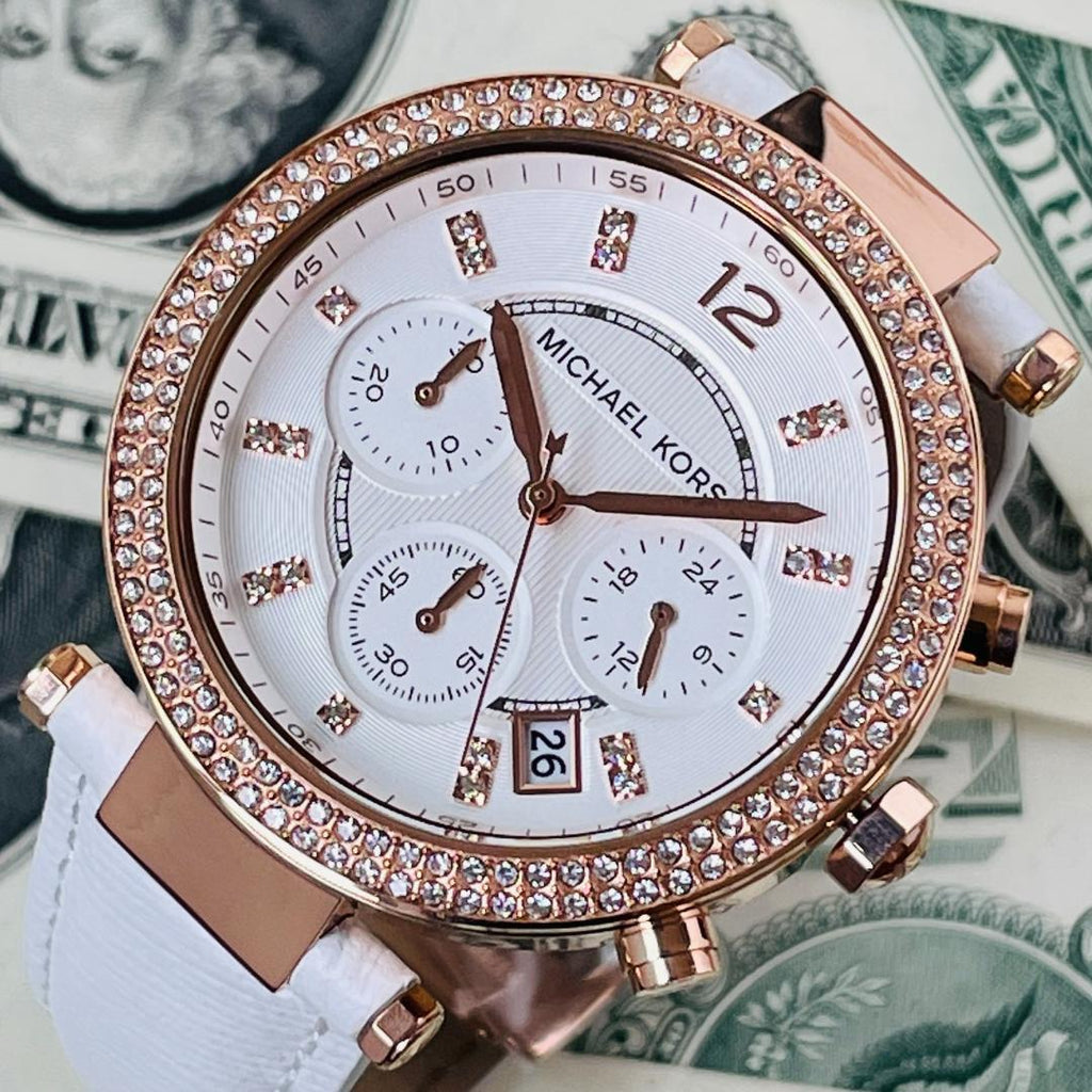 Michael Kors Parker White Diamonds Dial White Leather Strap Watch for Women - MK2281 Buy Now By Michael Kors