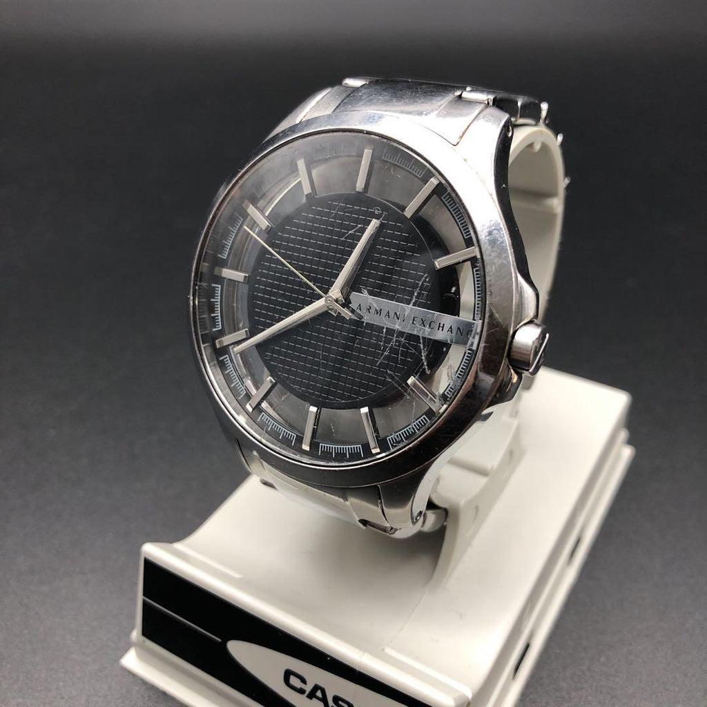 Armani Exchange Hampton Chronograph Black Dial Silver Steel Strap Watch For Men - AX2179