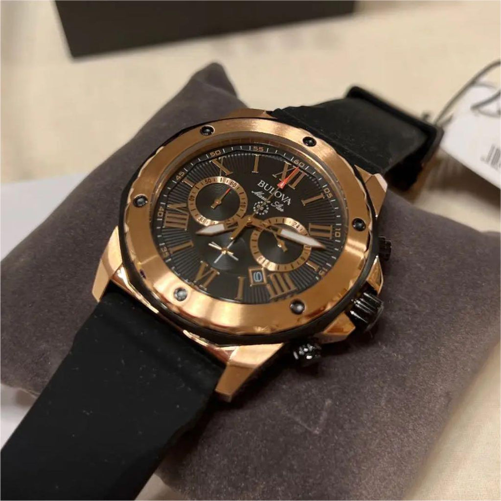 Bulova Marine Star Chronograph Black Dial Black Rubber Strap Watch for Men - 98B104 Buy Now By Bulova