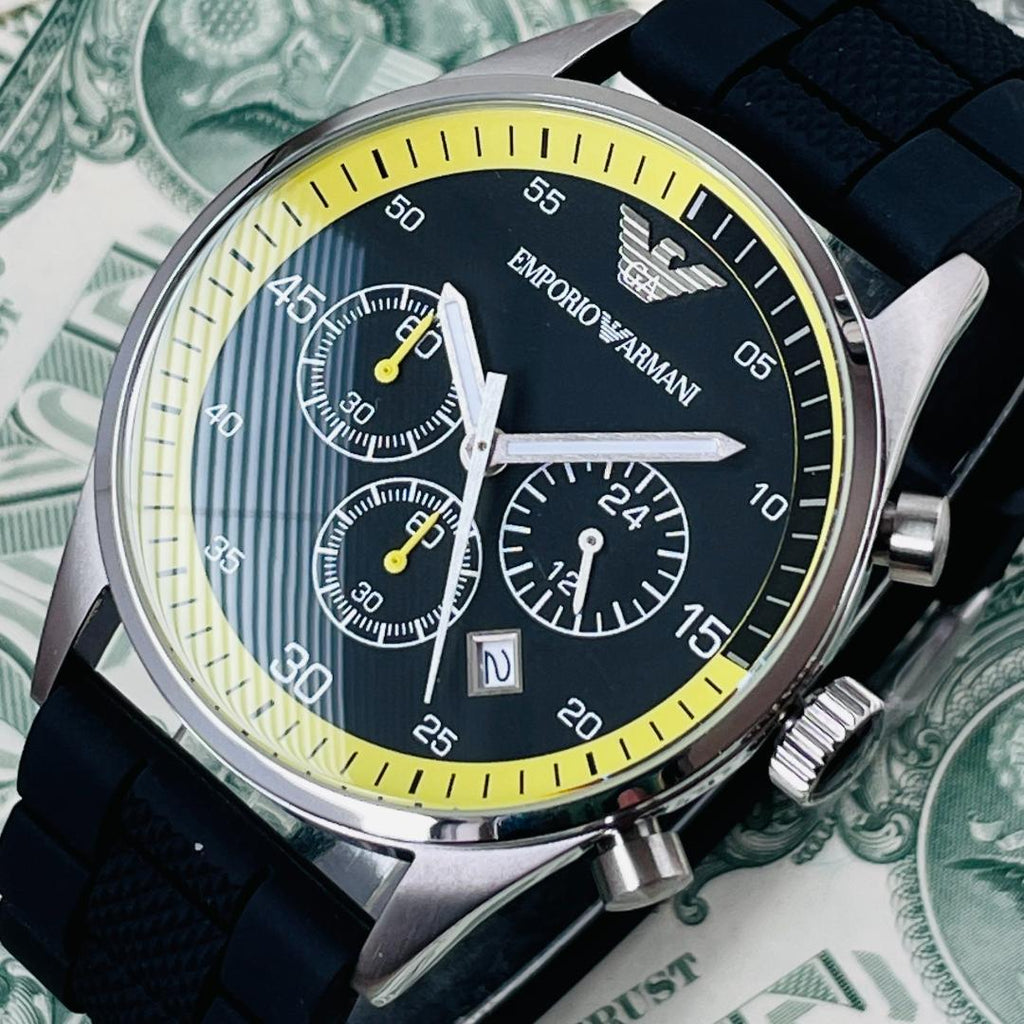 Emporio Armani Chronograph Black Dial Black Rubber Strap Watch For Men - AR5865 Buy Now By Emporio Armani