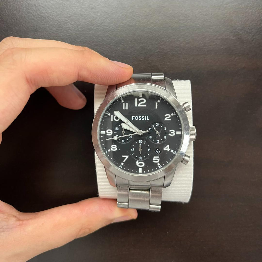 Fossil Pilot Chronograph Black Dial Silver Steel Strap Watch for Men - FS5141 Buy Now By Fossil