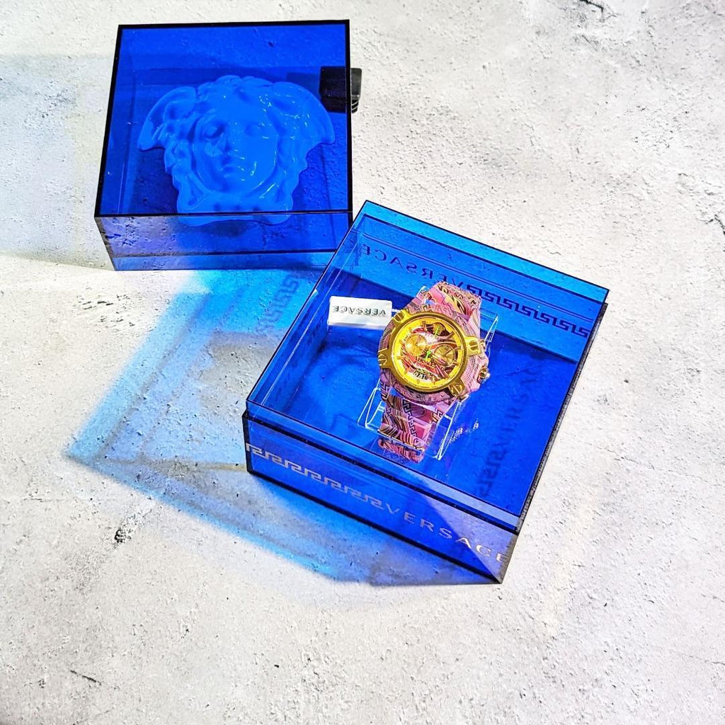 Versace Icon Active Chronograph Quartz Gold Dial Red Leather Strap Watch For Men - VEZ701222 Buy Now By Versace