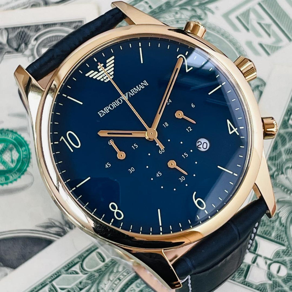 Emporio Armani Chronograph Midnight Blue Dial Blue Leather Strap Watch For Men - AR1862 Buy Now By Emporio Armani