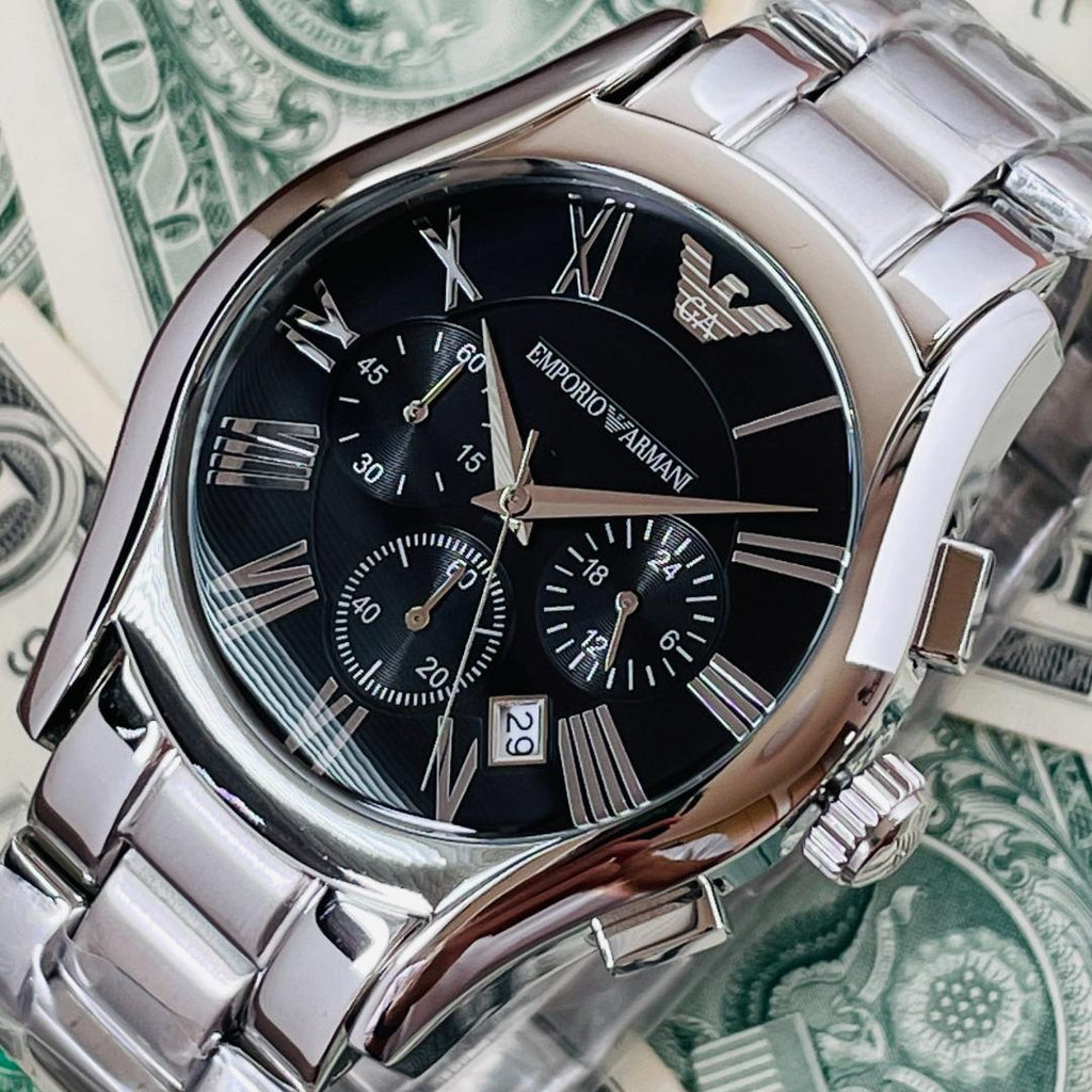 Emporio Armani Valente Chronograph Black Dial Silver Stainless Steel Watch For Men - AR0673 Buy Now By Emporio Armani